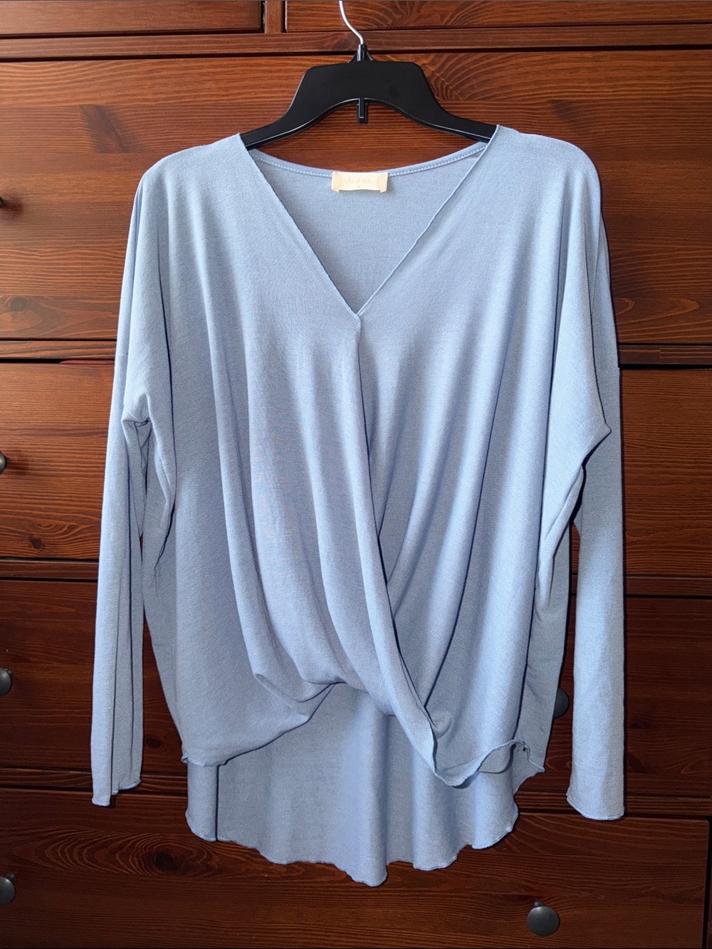 Altar'd State Powder Blue Draped V-Neck Long Sleeve Top